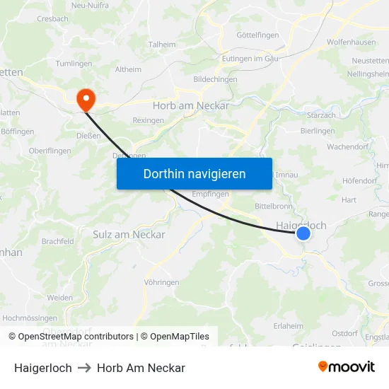 Haigerloch to Horb Am Neckar map