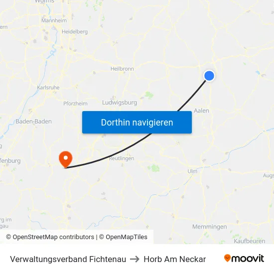 Verwaltungsverband Fichtenau to Horb Am Neckar map