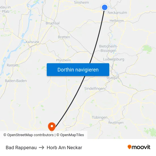 Bad Rappenau to Horb Am Neckar map