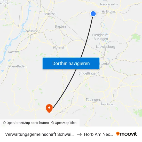Verwaltungsgemeinschaft Schwaigern to Horb Am Neckar map