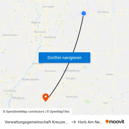 Verwaltungsgemeinschaft Kreuzwertheim to Horb Am Neckar map