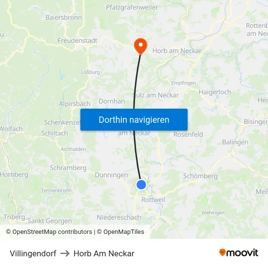 Villingendorf to Horb Am Neckar map