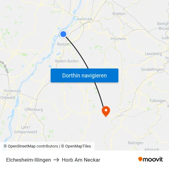 Elchesheim-Illingen to Horb Am Neckar map