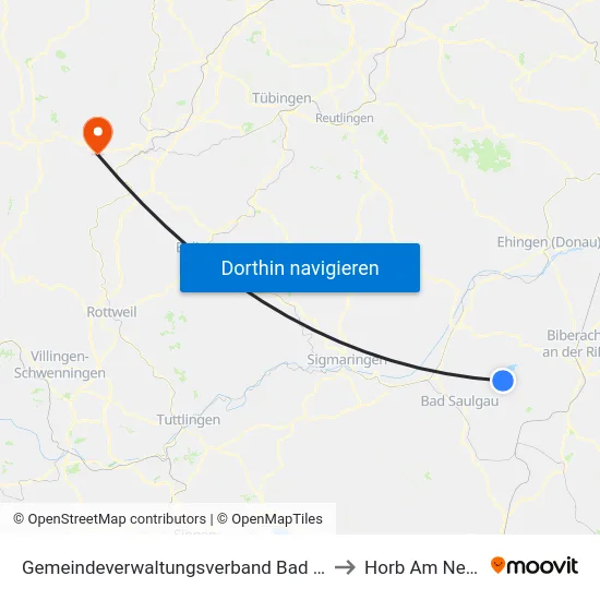 Gemeindeverwaltungsverband Bad Buchau to Horb Am Neckar map
