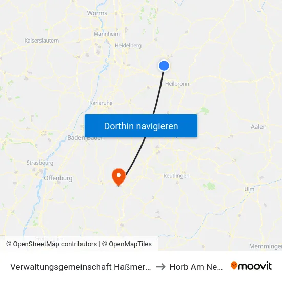 Verwaltungsgemeinschaft Haßmersheim to Horb Am Neckar map