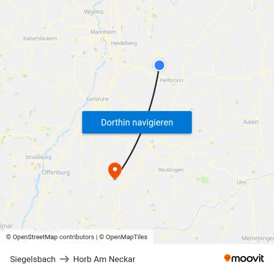 Siegelsbach to Horb Am Neckar map
