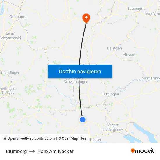 Blumberg to Horb Am Neckar map