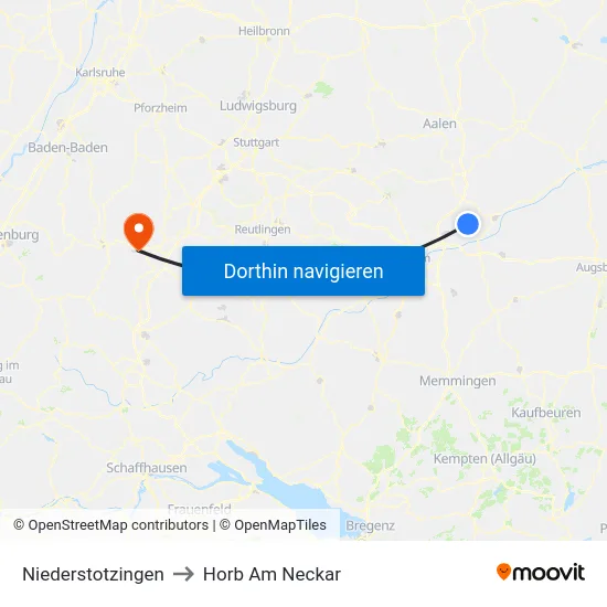 Niederstotzingen to Horb Am Neckar map