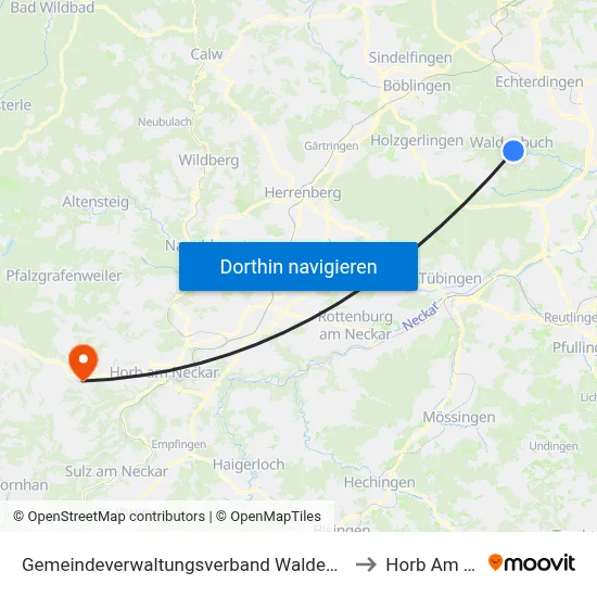 Gemeindeverwaltungsverband Waldenbuch/Steinenbronn to Horb Am Neckar map