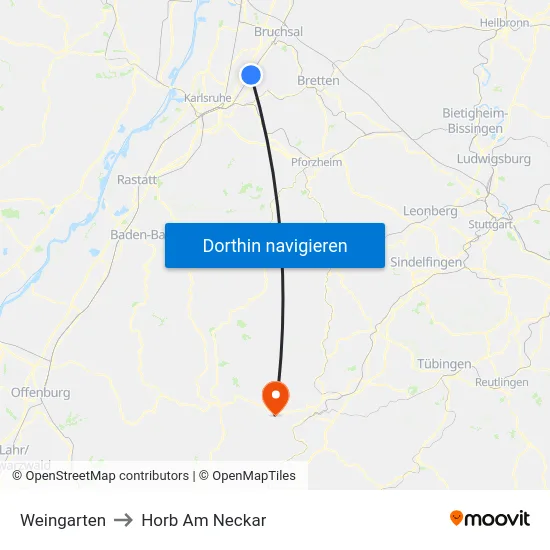 Weingarten to Horb Am Neckar map