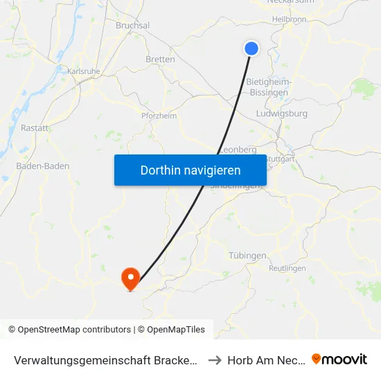 Verwaltungsgemeinschaft Brackenheim to Horb Am Neckar map
