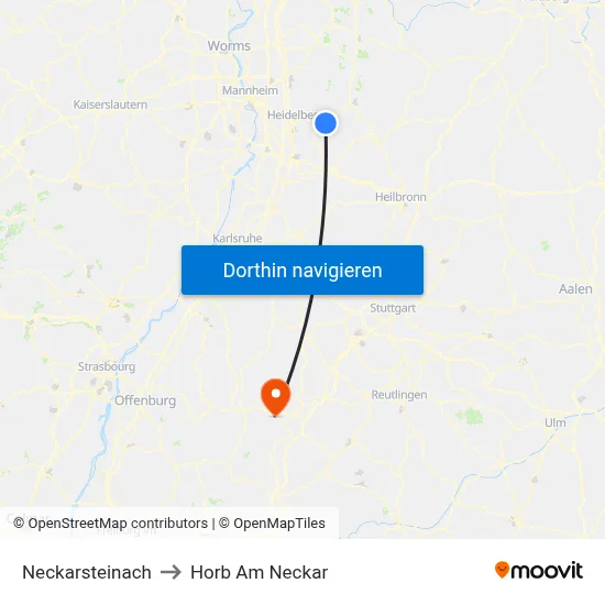 Neckarsteinach to Horb Am Neckar map