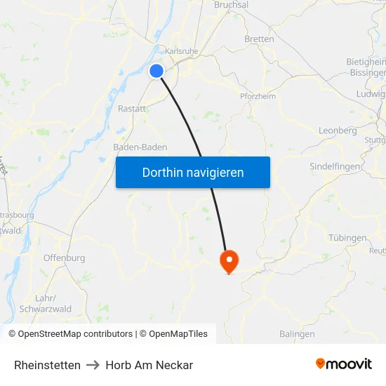Rheinstetten to Horb Am Neckar map