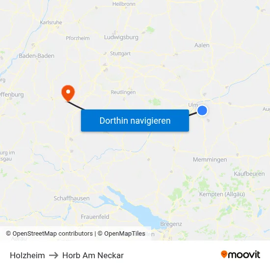 Holzheim to Horb Am Neckar map