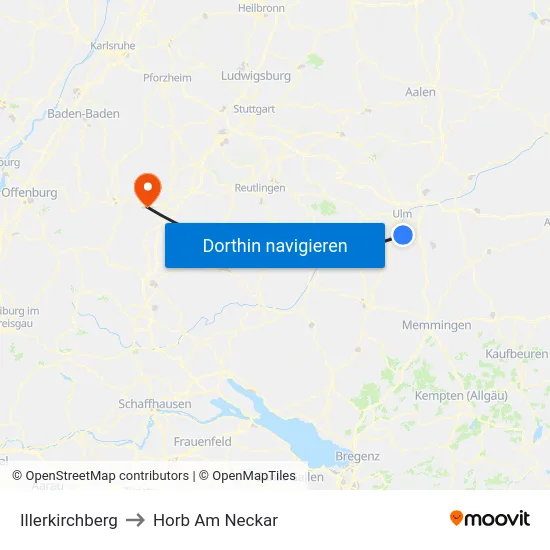 Illerkirchberg to Horb Am Neckar map