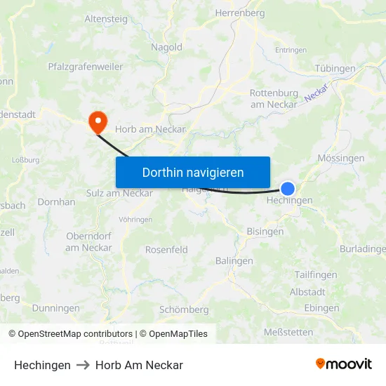 Hechingen to Horb Am Neckar map
