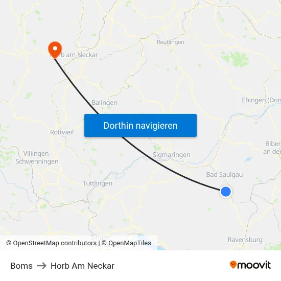 Boms to Horb Am Neckar map