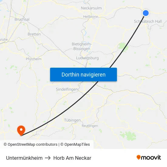 Untermünkheim to Horb Am Neckar map