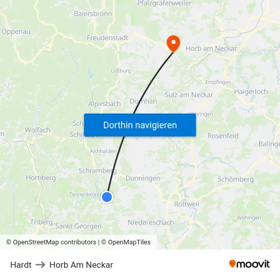 Hardt to Horb Am Neckar map