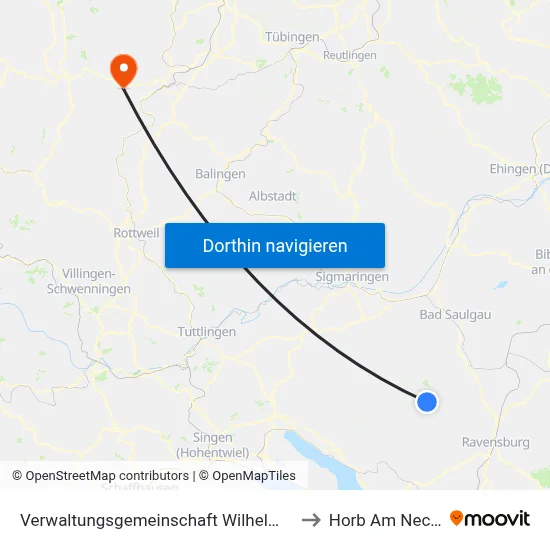 Verwaltungsgemeinschaft Wilhelmsdorf to Horb Am Neckar map