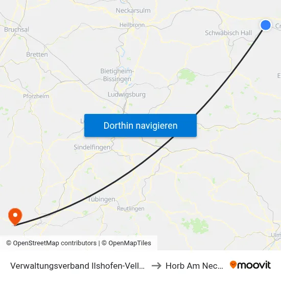 Verwaltungsverband Ilshofen-Vellberg to Horb Am Neckar map