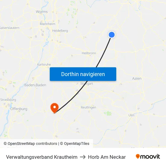 Verwaltungsverband Krautheim to Horb Am Neckar map