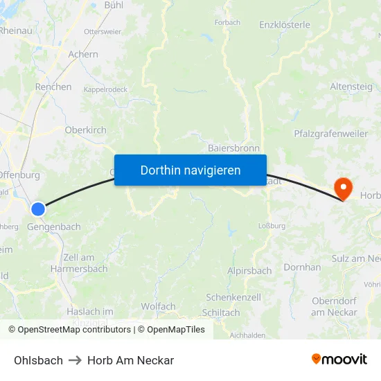 Ohlsbach to Horb Am Neckar map