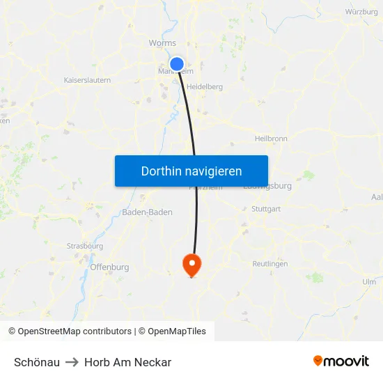 Schönau to Horb Am Neckar map