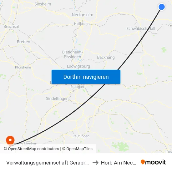 Verwaltungsgemeinschaft Gerabronn to Horb Am Neckar map