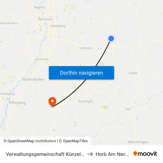 Verwaltungsgemeinschaft Künzelsau to Horb Am Neckar map