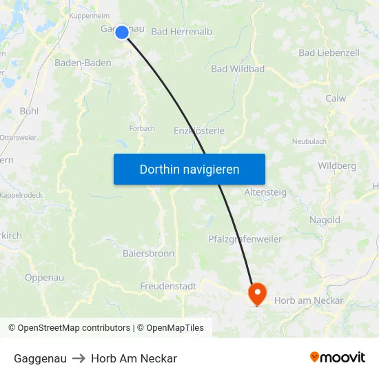 Gaggenau to Horb Am Neckar map