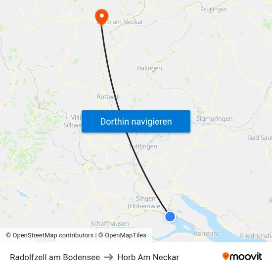 Radolfzell am Bodensee to Horb Am Neckar map