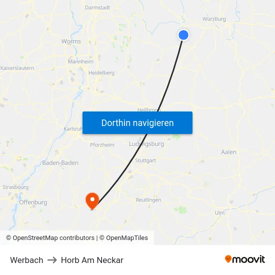 Werbach to Horb Am Neckar map