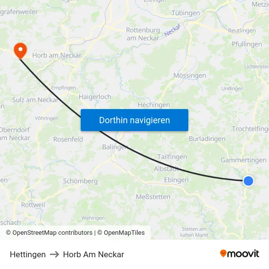 Hettingen to Horb Am Neckar map