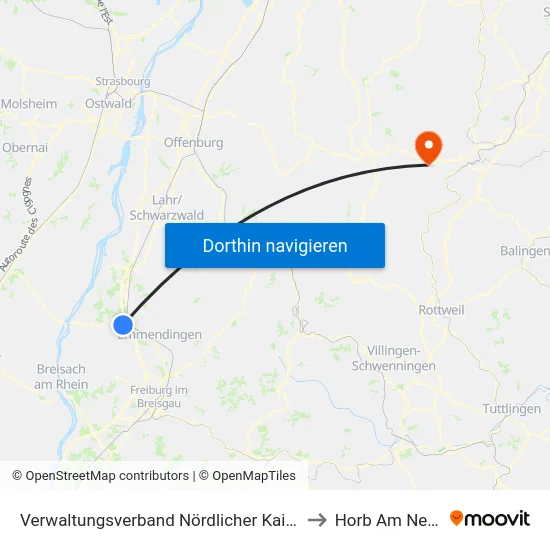 Verwaltungsverband Nördlicher Kaiserstuhl to Horb Am Neckar map
