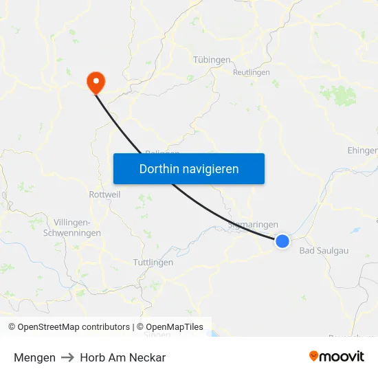 Mengen to Horb Am Neckar map