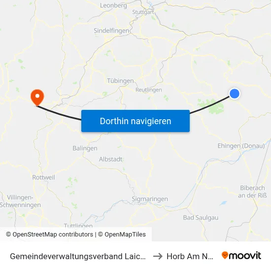 Gemeindeverwaltungsverband Laichinger Alb to Horb Am Neckar map