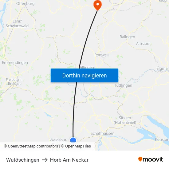 Wutöschingen to Horb Am Neckar map