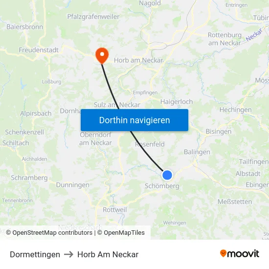 Dormettingen to Horb Am Neckar map