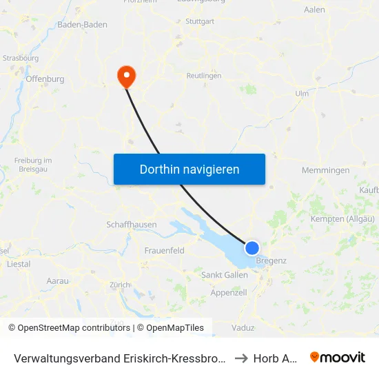 Verwaltungsverband Eriskirch-Kressbronn am Bodensee-Langenargen to Horb Am Neckar map