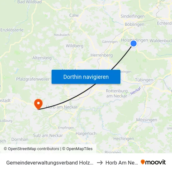 Gemeindeverwaltungsverband Holzgerlingen to Horb Am Neckar map