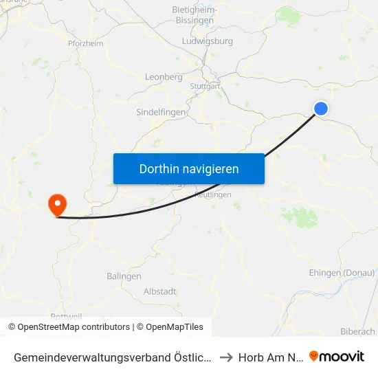 Gemeindeverwaltungsverband Östlicher Schurwald to Horb Am Neckar map