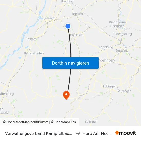 Verwaltungsverband Kämpfelbachtal to Horb Am Neckar map