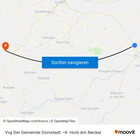 Vvg Der Gemeinde Dornstadt to Horb Am Neckar map