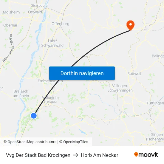 Vvg Der Stadt Bad Krozingen to Horb Am Neckar map
