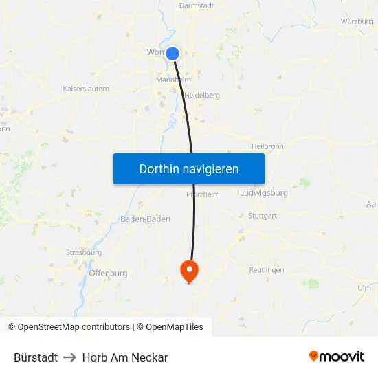 Bürstadt to Horb Am Neckar map