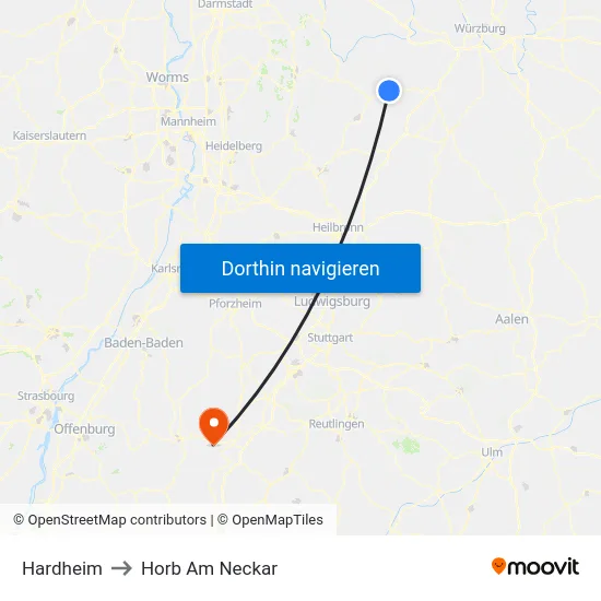 Hardheim to Horb Am Neckar map