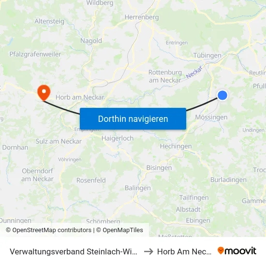 Verwaltungsverband Steinlach-Wiesaz to Horb Am Neckar map