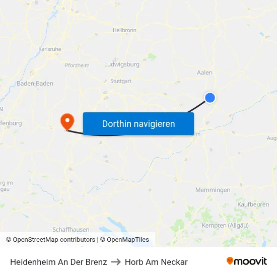 Heidenheim An Der Brenz to Horb Am Neckar map