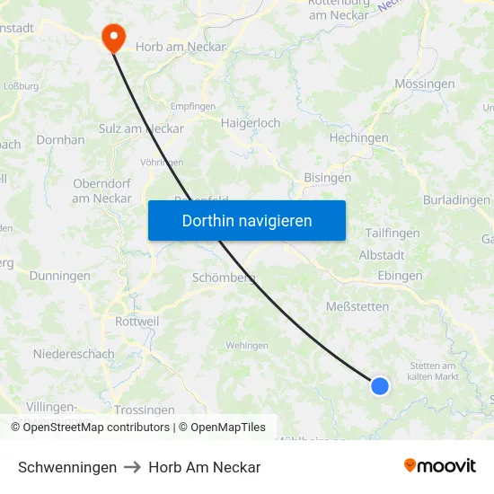 Schwenningen to Horb Am Neckar map